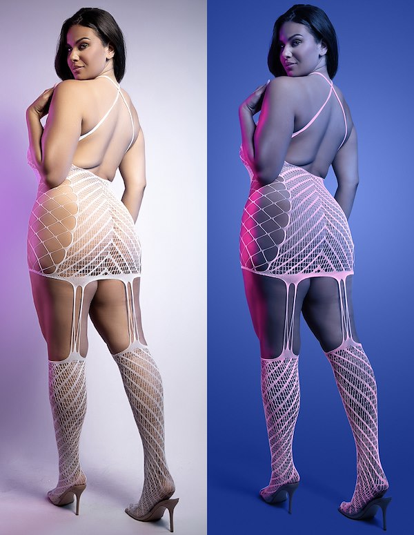 METAMORPHIC GLOW PLUS SIZE BODYSTOCKING DRESS ALT5 view Color: WH