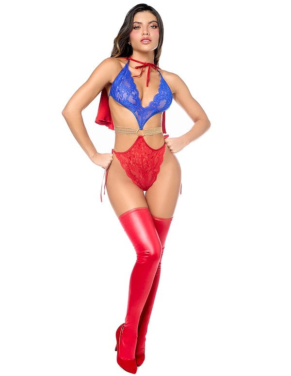 SUPER GIRL BODYSUIT AND CAPE ALT2 view Color: RBU