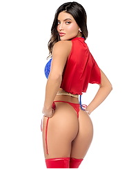 Alternate back view of SUPER GIRL BODYSUIT AND CAPE