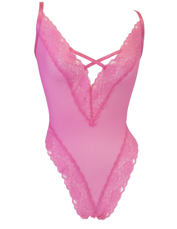 SERAPHINA MESH TEDDY WITH LACE TRIM ALT2 view Color: PK