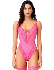 Front view of SERAPHINA MESH TEDDY WITH LACE TRIM