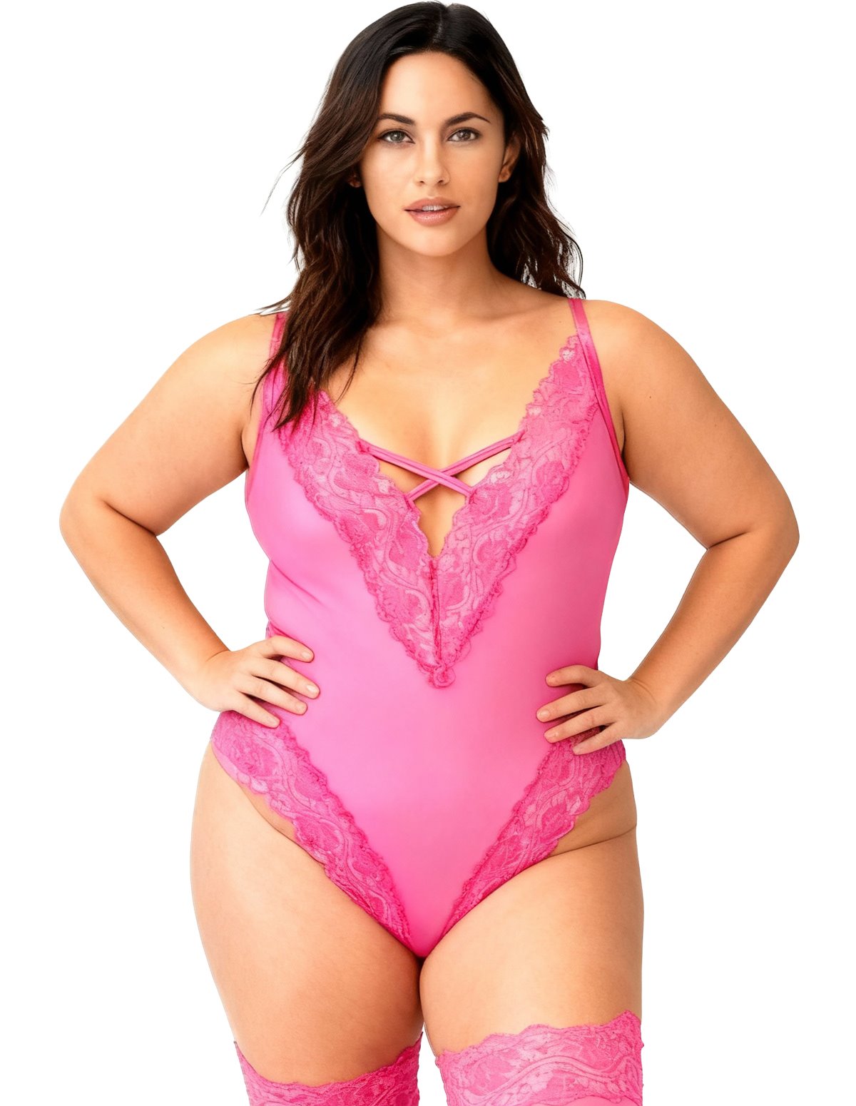 alternate image for SERAPHINA MESH PLUS SIZE TEDDY WITH LACE TRIM