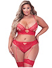 Additional RED view of product TIDE OF PASSION PLUS SIZE BRA AND GARTER PANTY SET with color code RD