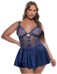 Front view of PARADISE DREAM NAVY PLUS SIZE BABYDOLL