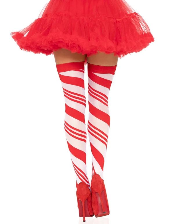 CANDY CANE STRIPED THIGH HIGHS ALT1 view Color: RWH