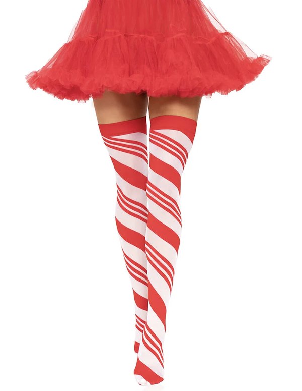 CANDY CANE STRIPED THIGH HIGHS ALT2 view Color: RWH