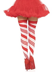 Alternate back view of CANDY CANE STRIPED THIGH HIGHS
