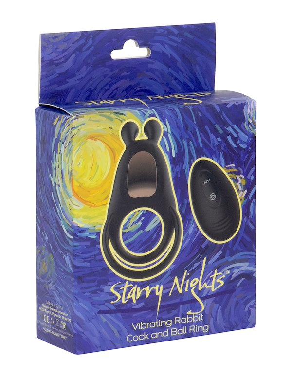 STARRY NIGHTS - VIBRATING RABBIT COCK AND BALL RING W/ REMOTE ALT7 view Color: BKG