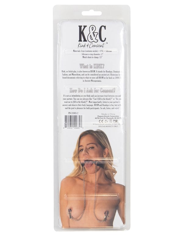 KINK & CONSENT - SILICONE SPIT RING & NIPPLE CLAMPS ALT7 view Color: BK