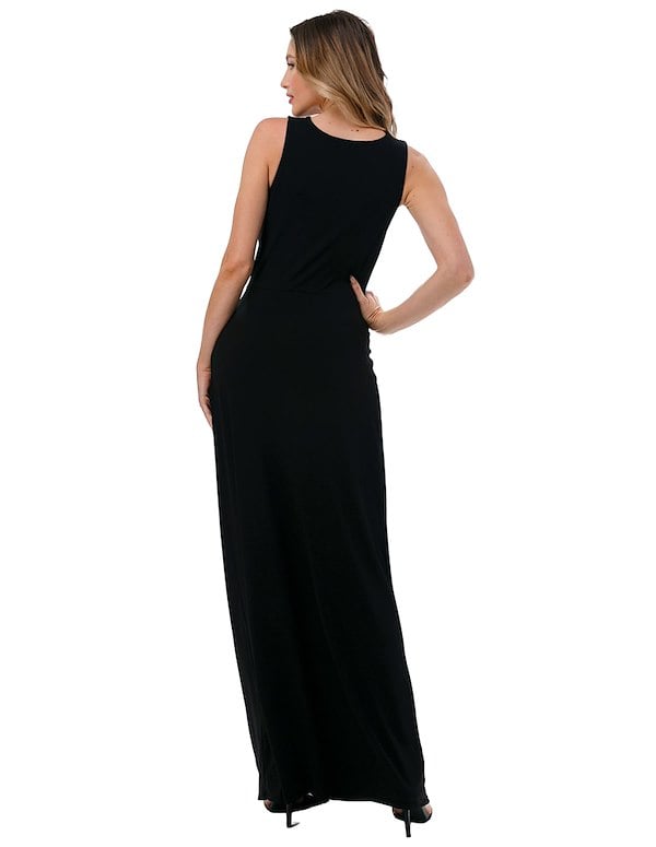 TWIST FRONT PLUNGING NECKLINE MAXI DRESS ALT1 view Color: BK