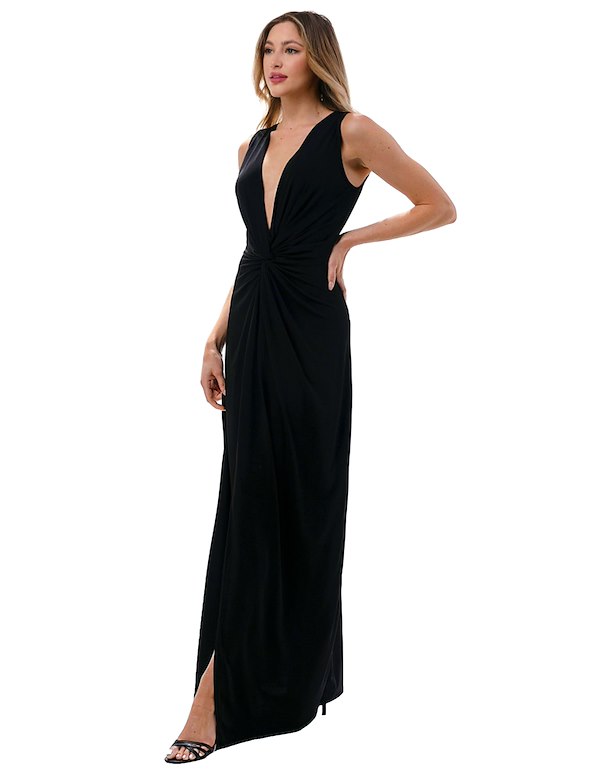 TWIST FRONT PLUNGING NECKLINE MAXI DRESS ALT3 view Color: BK
