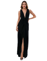 Front view of TWIST FRONT PLUNGING NECKLINE MAXI DRESS
