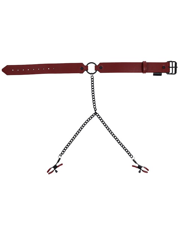SPORTSHEETS SAFFRON COLLAR WITH NIPPLE CLAMPS ALT1 view Color: BKR
