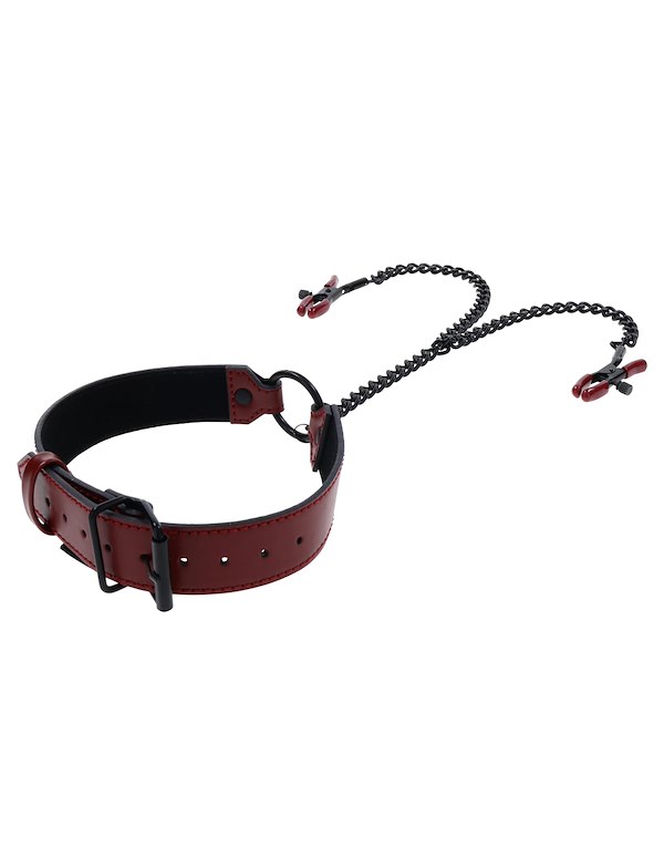SPORTSHEETS SAFFRON COLLAR WITH NIPPLE CLAMPS ALT2 view Color: BKR