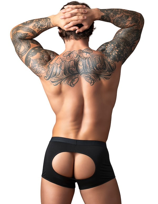 OPEN ENDED SHORT WITH OPEN FRONT ELASTIC COCK RING ALT1 view Color: BK