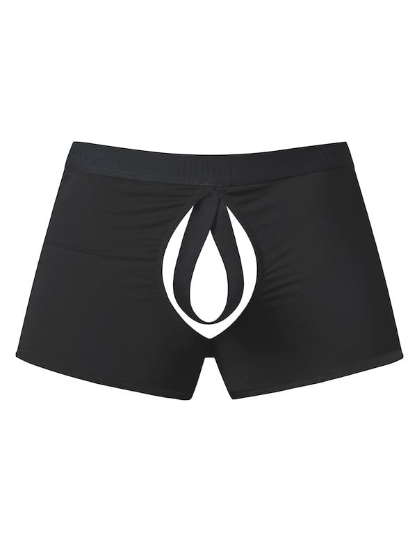 OPEN ENDED SHORT WITH OPEN FRONT ELASTIC COCK RING ALT2 view Color: BK