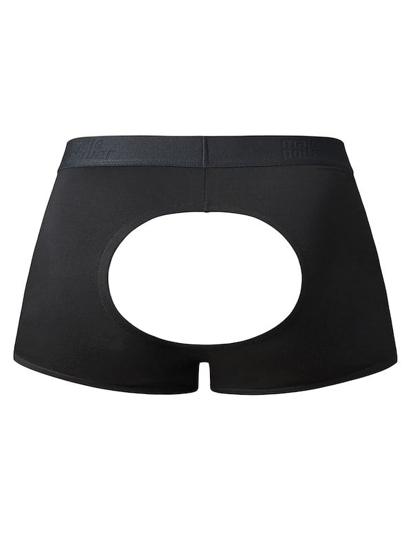 OPEN ENDED SHORT WITH OPEN FRONT ELASTIC COCK RING ALT3 view Color: BK