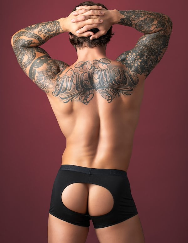 OPEN ENDED SHORT WITH OPEN FRONT ELASTIC COCK RING ALT4 view Color: BK