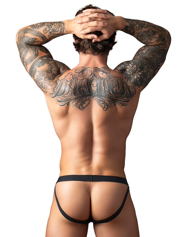 OPEN BACK JOCK WITH OPEN FRONT ELASTIC COCK RING ALT1 view Color: BK