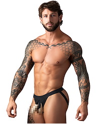 Front view of OPEN BACK JOCK WITH OPEN FRONT ELASTIC COCK RING