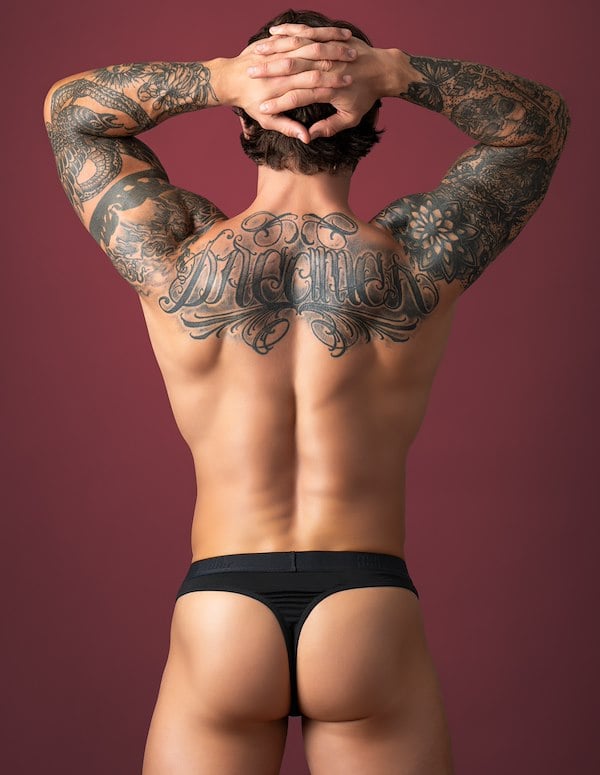 OPEN ENDED THONG WITH OPEN FRONT ELASTIC COCK RING ALT4 view Color: BK