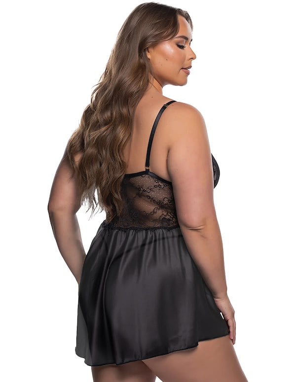PARADISE DREAMS BLACK TULLE PLUS SIZE BABYDOLL ALT1 view Color: BK