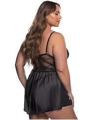 Alternate back view of PARADISE DREAMS BLACK TULLE PLUS SIZE BABYDOLL