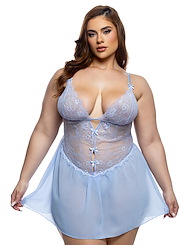 Front view of PARADISE DREAMS TULLE BABYDOLL - PLUS