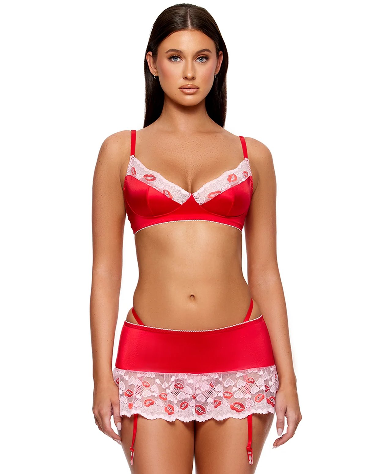alternate image for LIPS LIKE BUTTER SATIN BRA AND GARTER SKIRT SET