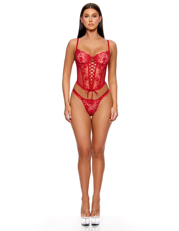 LA VIE EN ROSE METALLIC EMBROIDERED BUSTIER SET ALT3 view Color: RD