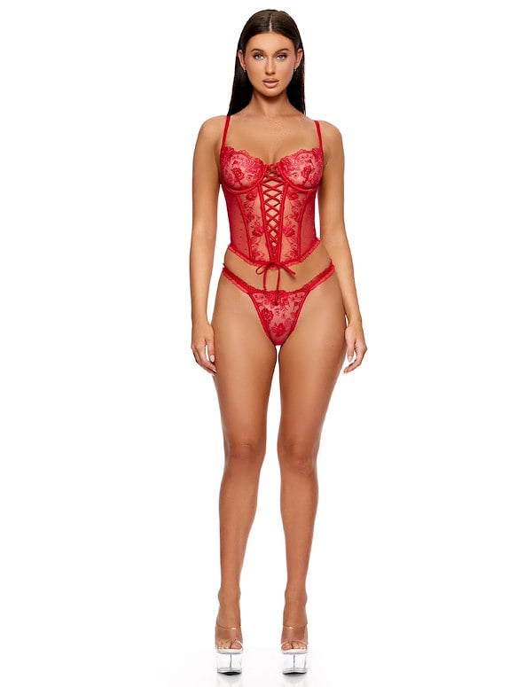 LA VIE EN ROSE METALLIC EMBROIDERED BUSTIER SET ALT4 view Color: RD