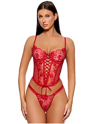 Front view of LA VIE EN ROSE METALLIC EMBROIDERED BUSTIER SET