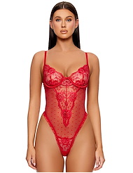 Front view of LA VIE EN ROSE METALLIC EMBROIDERED TEDDY