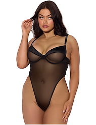 Front view of RAQUEL MESH AND SILKY MICRO PLUS SIZE TEDDY