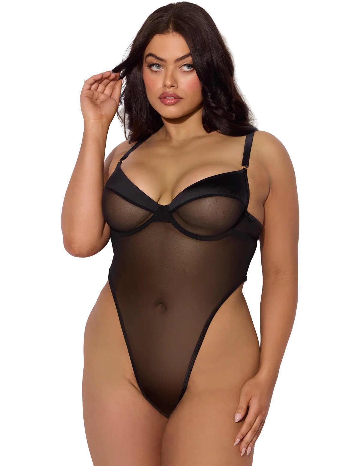 alternate image for RAQUEL MESH AND SILKY MICRO PLUS SIZE TEDDY