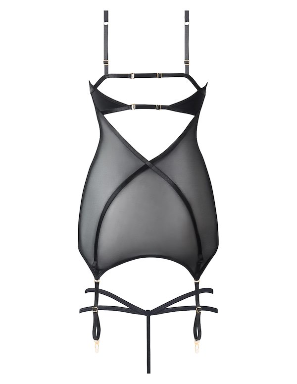RAQUEL MESH AND SILK MICRO CHEMISE ALT4 view Color: BK