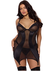Front view of RAQUEL MESH AND SILK MICRO PLUS SIZE CHEMISE