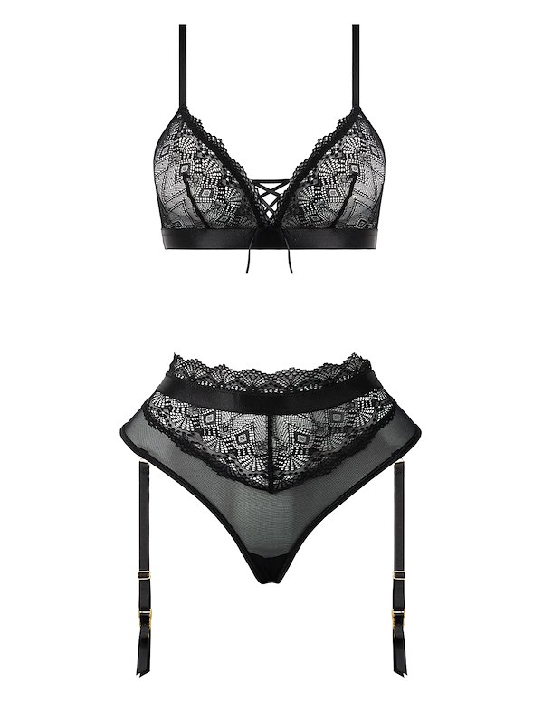VIVIENNE LACE BRALETTE AND THONG SET ALT3 view Color: BK