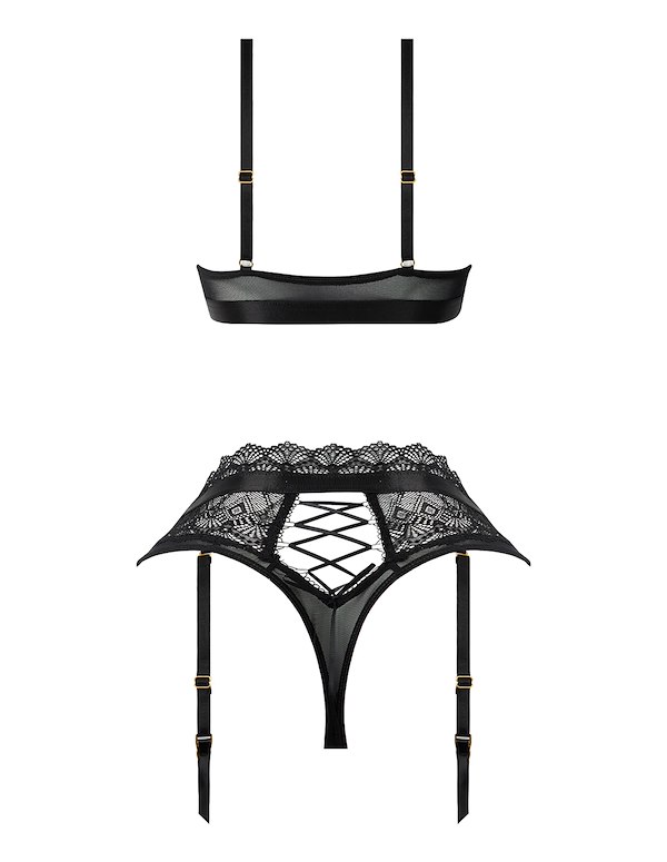 VIVIENNE LACE BRALETTE AND THONG SET ALT4 view Color: BK