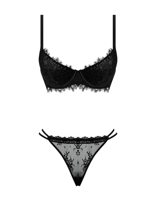 JOCELYN LACE AND SATIN PUSH UP BRA AND THONG ALT3 view Color: BK