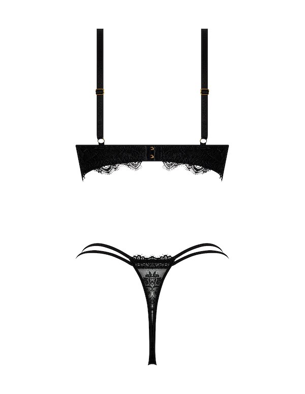 JOCELYN LACE AND SATIN PUSH UP BRA AND THONG ALT4 view Color: BK