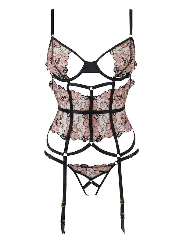 NOVA BLACKLIGHT LACE CORSET AND G-STRING ALT2 view Color: BK