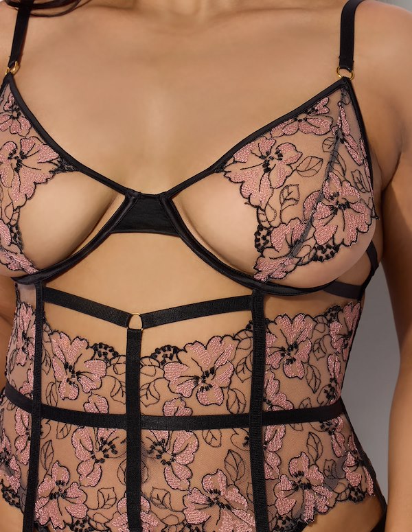 NOVA BLACKLIGHT LACE CORSET AND G-STRING ALT4 view Color: BK