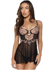 Front view of NOVA BLACKLIGHT LACE BABYDOLL AND G-STRING