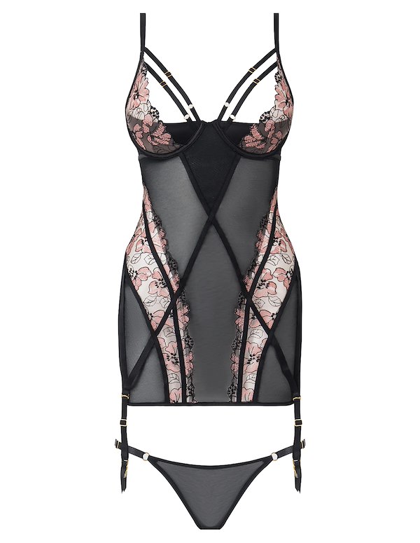 NOVA BLACKLIGHT LACE CHEMISE AND THONG ALT3 view Color: BK