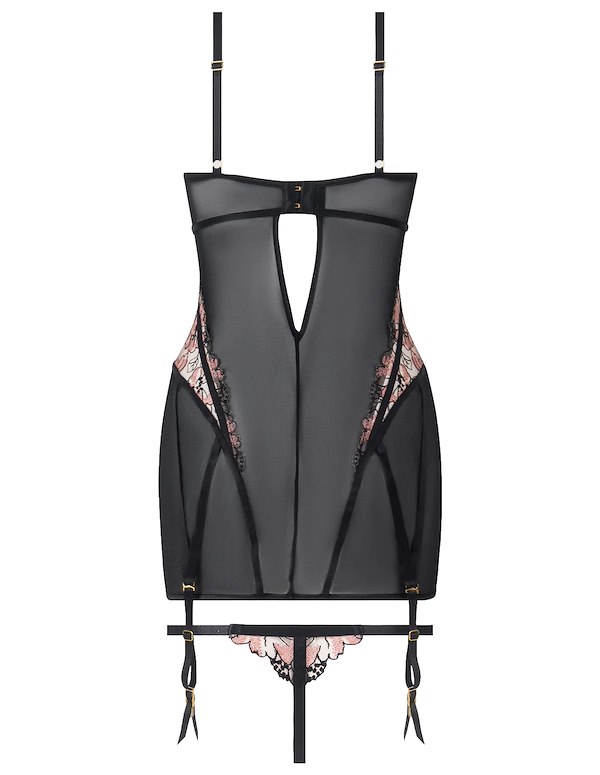 NOVA BLACKLIGHT PLUS SIZE LACE CHEMISE AND THONG ALT5 view Color: BK