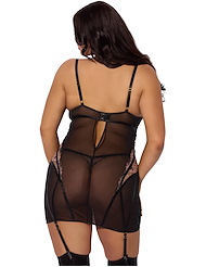 Alternate back view of NOVA BLACKLIGHT PLUS SIZE LACE CHEMISE AND THONG