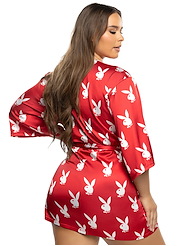Alternate back view of CHILL BUNNY PLUS SIZE ROBE IN RED