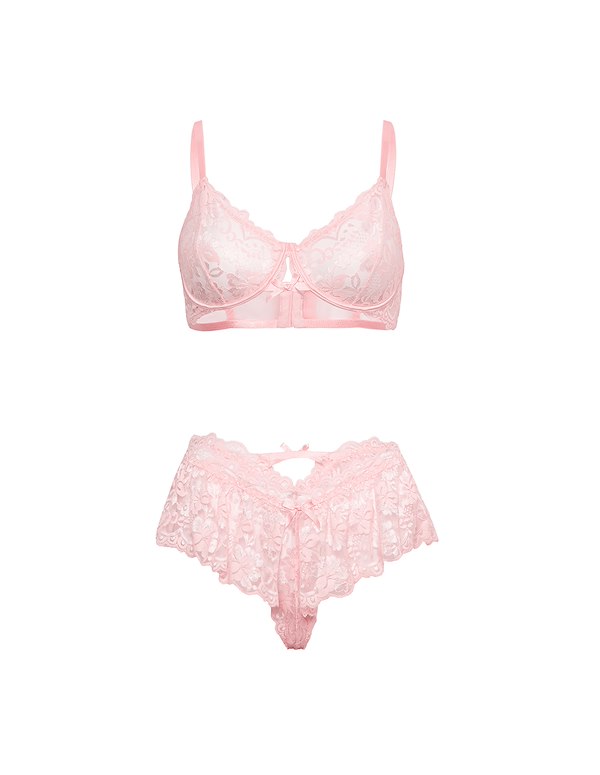 LEYLA BRA AND FLUTTER SHORT SET ALT3 view Color: PK