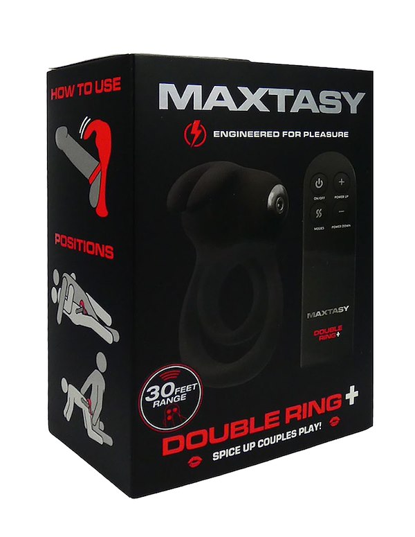 MAXTASY DOUBLE RING + VIBRATING RABBIT C-RING W/ REMOTE ALT3 view Color: BK